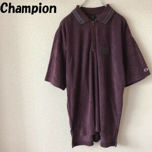 【人気】Champion/チャンピオン ワンポイントロゴハーフジップポロシャツ ボルドー サイズL/2773