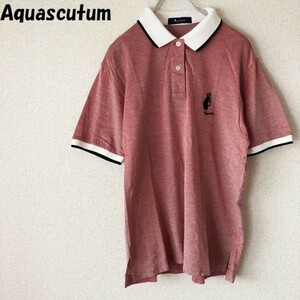 【人気】Aquascutum/アクアスキュータム ワンポイントロゴポロシャツ 衿・袖ライン レッド サイズ9 レディース/3002