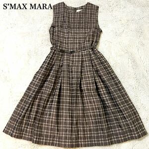 【美品】エスマックスマーラ　ワンピース　シルク　Aライン　大きいサイズ　XL チェック　42 S MAX MARA