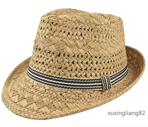 ソフト帽子 メンズ 夏 ストローハット 紫外線対策 抗菌防臭通気 中折れハット ハンドメイド 飾り編み ペーパーハット 58cm