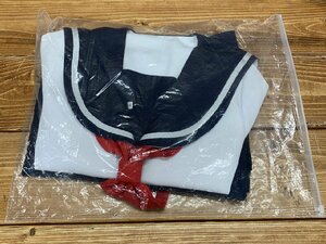 【W5-0407】未使用 コスプレ 衣装 セーラー服 白×紺 赤スカーフ 1本線 Sサイズ JK 制服 学生服 セット 同梱可【千円市場】