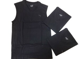 新品未使用 PUMA 胸にプーマ Vネック スリーブレス 黒 3枚組　プーマ　肌着　タックトップ　BOYS　合宿　　ノースリーブ　ブラック