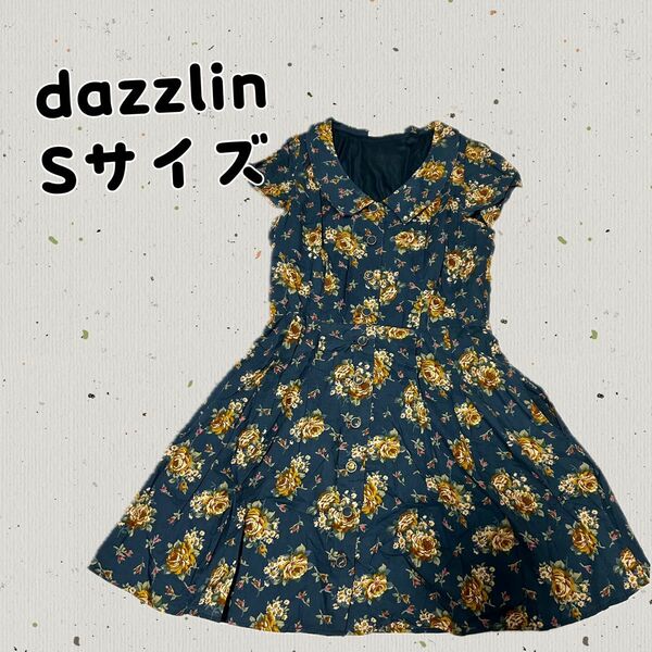 【dazzlin】ダズリン　シャツワンピース 花柄 S 紺 ネイビー 総柄 ノースリーブ ワンピース