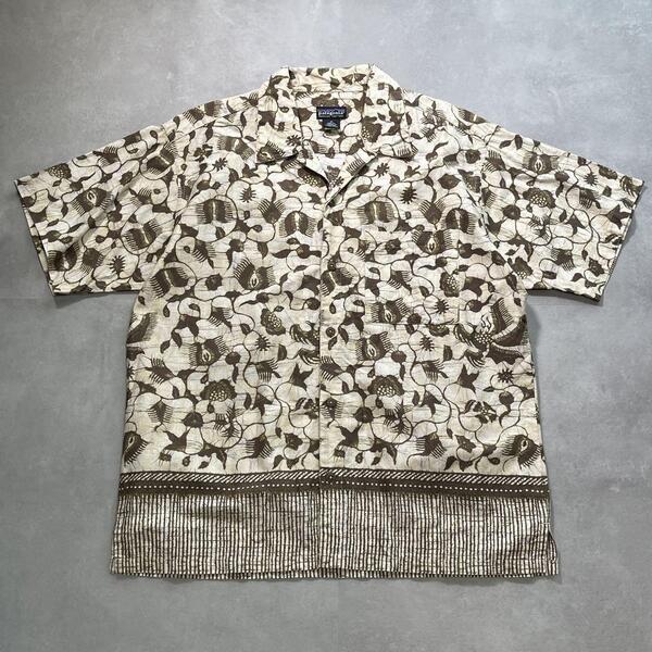 Patagonia【M】オープンカラーアロハシャツ 半袖 総柄 ベージュ 開襟