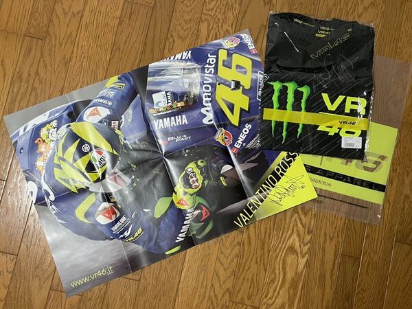 V・ロッシ直筆サイン入り 【モンスターエナジーVR46 Tシャツ(L)】オマケ付YAMAHAヤマハ