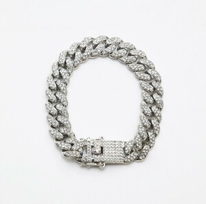 flat Miami silver chain bracele cz Cubic Zirconia 370