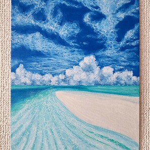 風景画　海の絵　夏　空の絵　アート　パステル画　絵画　イラスト　オイルパステル　南国