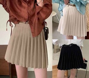  all 4 color miniskirt high waist frill pleated skirt lovely S gray 