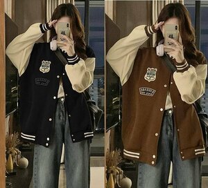  all 2 color jacket blouson long sleeve outer casual simple good-looking Street lady's 2XL Brown 