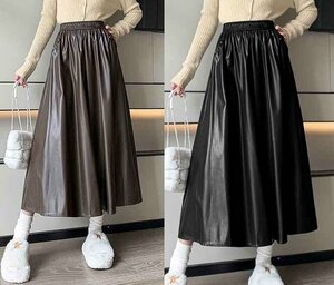  длинная юбка оборка низ casual одноцветный простой осень-зима XL черный 