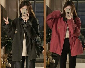  all 2 color jacket blouson long sleeve outer casual simple Street series lady's 2XL red 