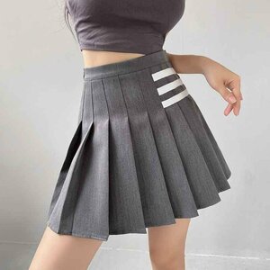 miniskirt high waist pleated skirt lovely line entering S gray 