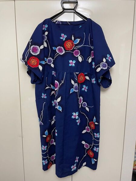 浴衣反物よりハンドメイド フレア袖ギャザーワンピース ポケット1つ付き