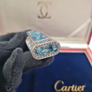 (14187)★１円スタート★カルティエ★Cartier★ライター★モザイクオパール★ダイヤモンド★ブルーｘシルバー★着火未確認