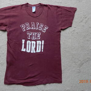 肉厚!80s3段プリントビンテージTシャツUSA製アメリカ米国オールド古着80年代コットン100ラッセル?