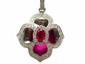 ルビー ダイヤモンドネックレス Pt900/850 11.6g 42cm　Jewelry Ruby0.63ct Dia0.56ct Necklace