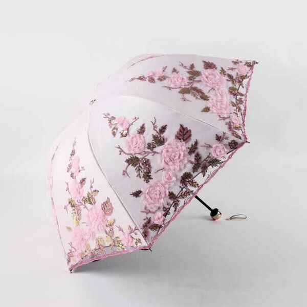 刺繍　折りたたみ傘　レース　花柄　薔薇　高級　晴雨兼用　日傘　ﾌﾟﾚｾﾞﾝﾄにも UVカット