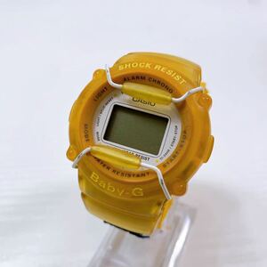 121【中古】CASIO Baby-G カシオ ベビージー BG-300 デジタル 腕時計 イエロー ホワイト文字盤 スケルトン 布製ベルト 動作未確認 現状品