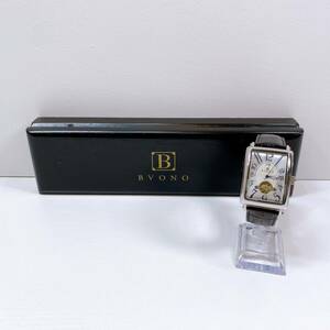 165【中古】BVONO メンズ腕時計 B-5525 裏スケ 機械式腕時計 自動巻き AUTOMATIC ブラック 文字盤シルバー 木箱付き 動作確認済み 現状品