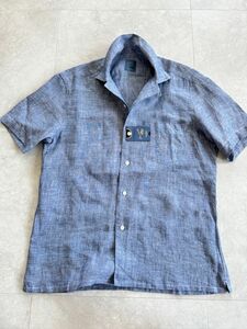 4930】新品4.6万【BARBA DANDY LIFE / バルバ　ダンディライフ　40　春夏　リネンシャツ　ポケット付ショートスリーブ】ウォッシュドブルー