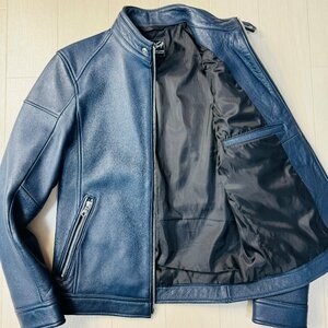  beautiful goods /M size * rattle trap /MEN'S BIGI fine quality lambskin sheep leather leather jacket Single Rider's blouson rare color blue blue 