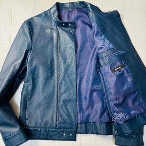  rare color /M size * Comme Ca men /COMME CA MEN lambskin sheep leather leather Rider's single jacket blouson lustre feeling navy blue navy 