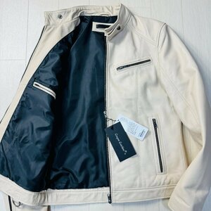  tag attaching unused /L size * dragon g- leather /Liugoo Leathers high class sheep leather lambskin Single Rider's leather jacket Logo . white 