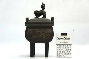 ★☆約 1.6kg 香炉 真鍮 彫刻 獅子 四方香炉 香道具 置物 仏具 仏教☆★