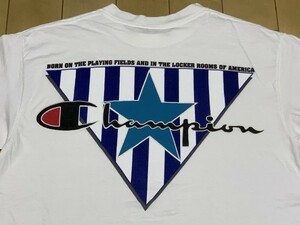 処分セール L 当時物 白 USA製 Champion チャンピオン プリント 半袖 Tシャツ ビンテージ 90’s