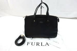 ★【S送900円】1279　FURLA　フルラ　ルーマニア製　GIADA M SATCHEL　ジャダ サッチェル　2way　ショルダーバッグ　黒　レザー　シボ革