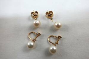 *1 jpy start [S sending 900 jpy ]1291 defect have K18 stamp equipped earrings ( both ear ) earrings ( both ear ) pearl decoration gross weight : approximately 4.99g * pearl coming off equipped 