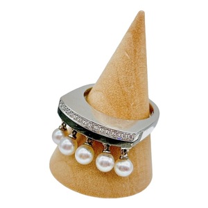  Mikimoto MIKIMOTO жемчуг кольцо с бриллиантом Pt950/K18WG ювелирные изделия б/у 