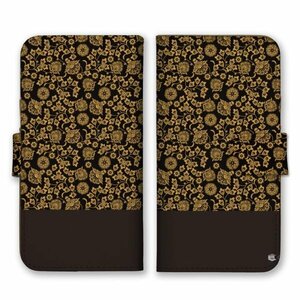 多機種対応 手帳型 スマホ ケース カバー iPhone15 AQUOS Galaxy Xperia 三つ葉 ゴールド 黒 アジア
