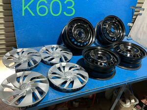 〈K603〉　ホイール4本セット　HONDA FIT 純正　スチール　14インチ5.5J PCD4H100 ハブ57mm ボルト穴16mm