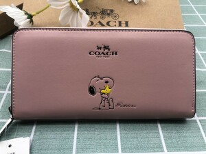 COACH コーチ 財布 長財布 SNOOPY スヌーピー ピンク プレゼント 小銭入れあり 新品 未使用 ラウンドファスナー レザー ウォレット A168