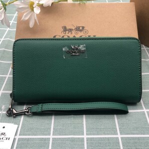 COACH 財布 長財布コーチ グリーン 緑 プレゼント 小銭入れあり ギフト ロゴ シグネチャー 新品 未使用 レザー ウォレット レディース C177