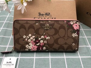 COACH コーチ 財布 長財布 プレゼント 花柄 小銭入れあり 新品 未使用 ロゴ シグネチャー ラウンドファスナー レザー ウォレット C074