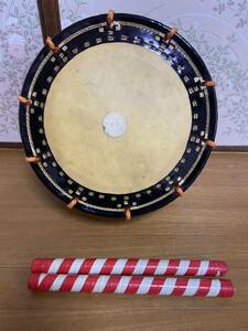  hour price lacqering trunk . futoshi hand drum diameter 35cm chopsticks 2 ps attaching flat futoshi hand drum Japanese drum traditional Japanese musical instrument percussion instruments ethnic musical instrument old work of art *1018Y-B