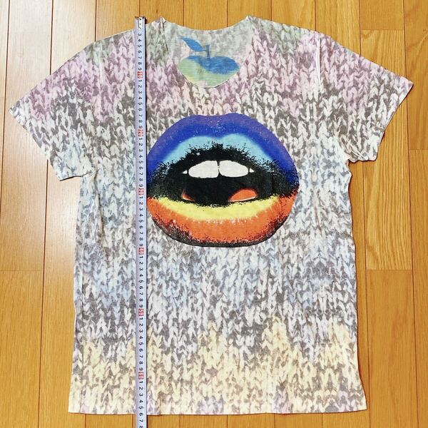 maxsix レインボー リップ ニット プリント Tシャツ M カットソー マックスシックス 虹 hyde着 rainbow LIP knit pattern ROYAL FLASH Y2K
