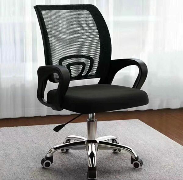 新品 事務椅子 オフィスチェア パソコンチェア デスクチェア 回転椅子 金属製脚部 ブラック