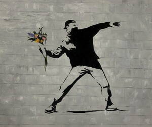 ◆Modern Art◆肉筆☆油絵☆F20号『非爆弾(花束)を投げる民兵』Wall and Piece/Banksy/模写☆