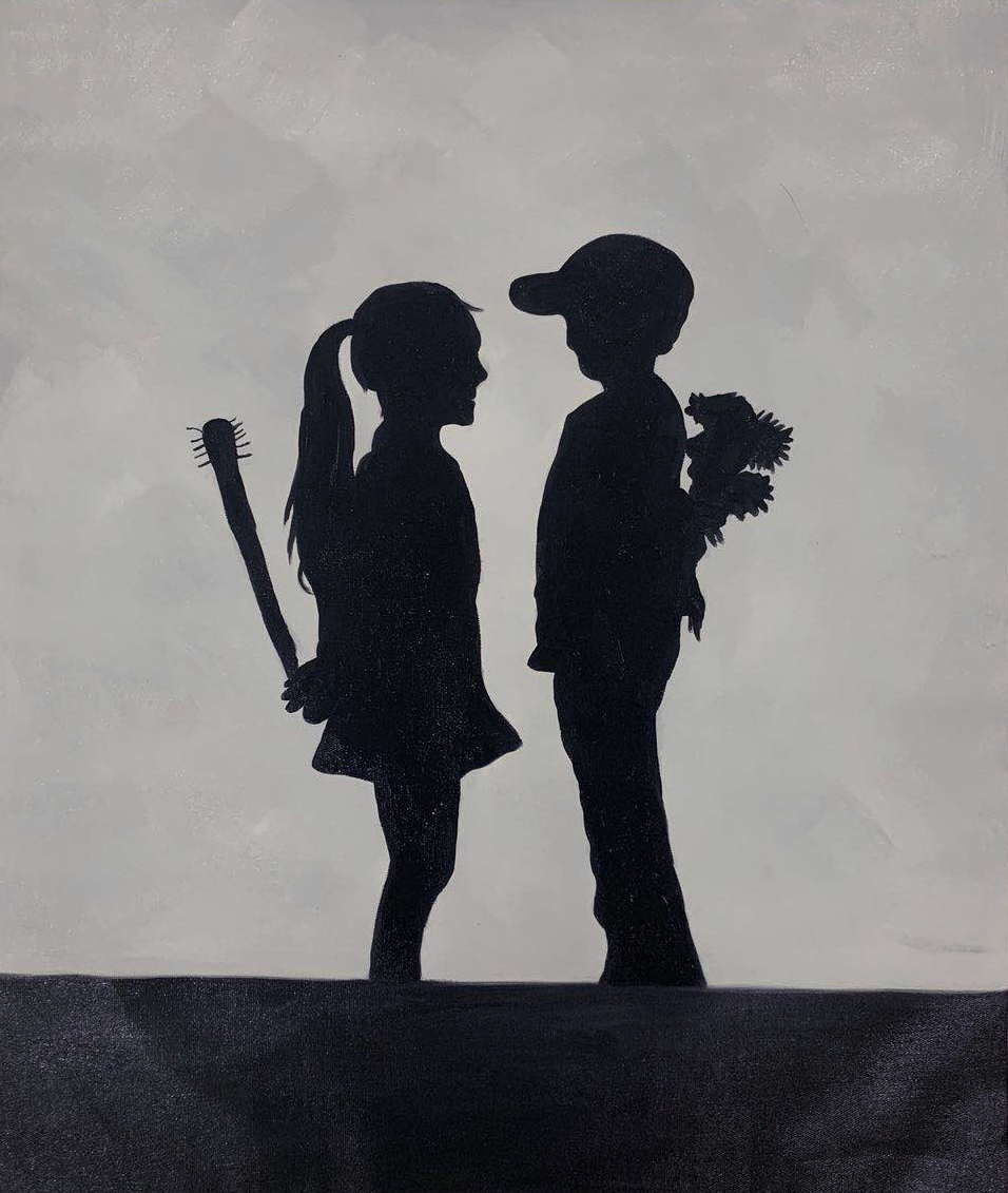 ◆Modern Art◆肉筆☆油絵☆F20号『Boy Meets Girl』複雑な想い/Banksy/模写☆, 絵画, 油彩, その他