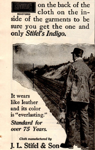 1916年 Stifel's Indigo Cloth ビンテージ広告実物 J.L.Stifel & Sons ワークカバーオールウォバッシュWbashStripe 古着激レア10年代USA