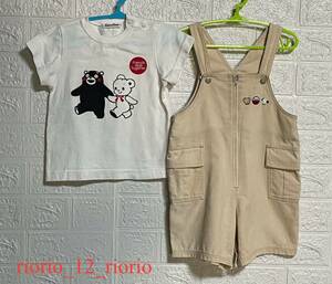 723　familiar　ファミリア　男の子まとめ売り　くまモンTシャツ　サロペットハーフパンツ　2枚セット　size90