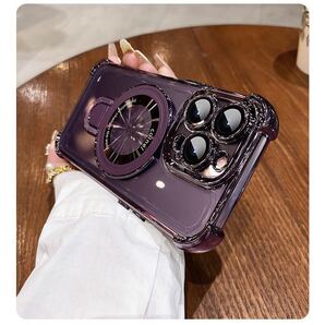 iPhone 12 ケース アイフォン12 ケース iPhone12 クリアケース 透明 メッキ加工 耐衝撃 レンズ保護 スタンド付き MagSafe充電 選べる5色 p