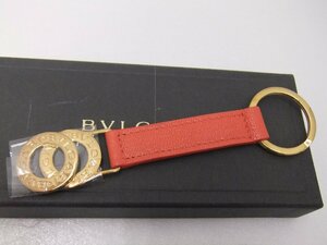 【中古A品】BVLGARI　ドッピオトンド　リングキーホルダー　Goat lether　coral red/Light gold (管理番号：0601105）