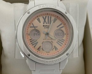 【中古美品】CASIO カシオ Baby-G 腕時計 BGA-152 レディース クオーツ ラバー ピンク文字盤 ホワイト　(管理番号：060106）