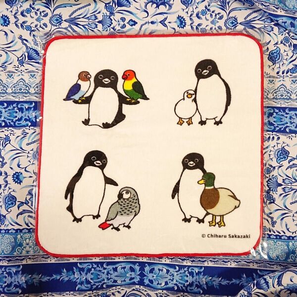 新品◇さかざきちはる ミニタオル 25×25cm インコ アヒル カモ ヨウム タオルハンカチ◇Suicaのペンギン