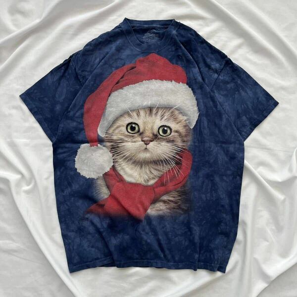 半袖 Tシャツ 古着 マウンテン タイダイ染 2013 メキシコ製 Mexico アニマル プリント cat クリスマス 2XLサイズ 送料込