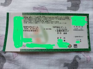 6月22日　福岡ソフトバンクホークス　vs 千葉ロッテマリーンズ　チケット　1塁側外野スタンド　1枚　6/22